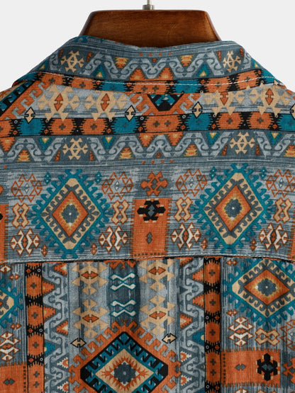 Chemise Homme Rétro Années 70 Patchwork Vintage Manches Courtes Boutonnée
