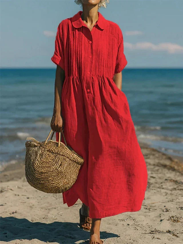 Ovwiss| Robe Chemise Fluide en Coton Élégant