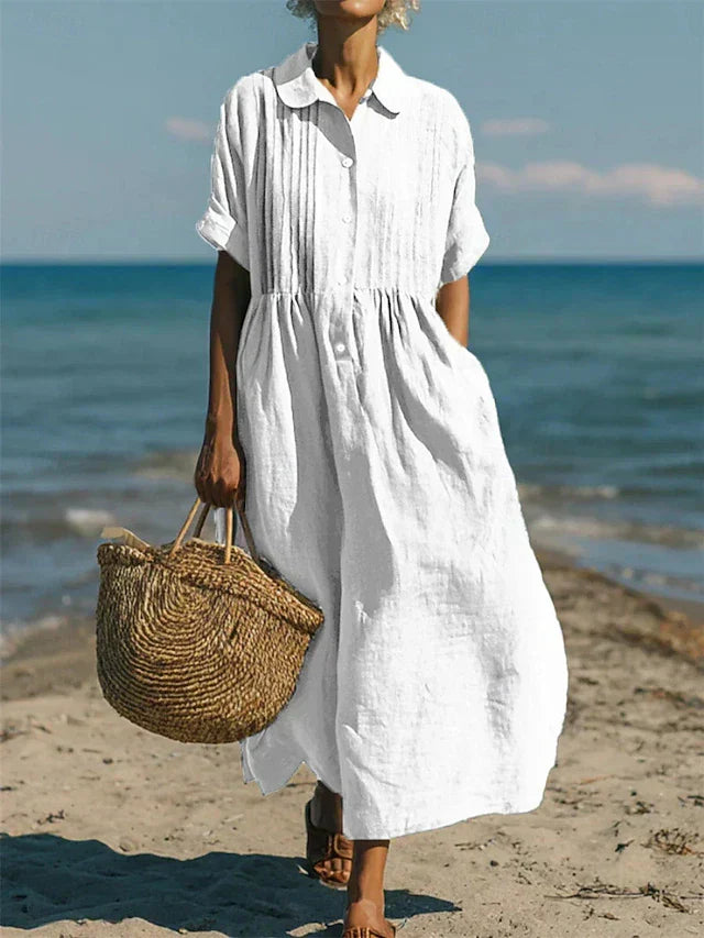 Ovwiss| Robe Chemise Fluide en Coton Élégant
