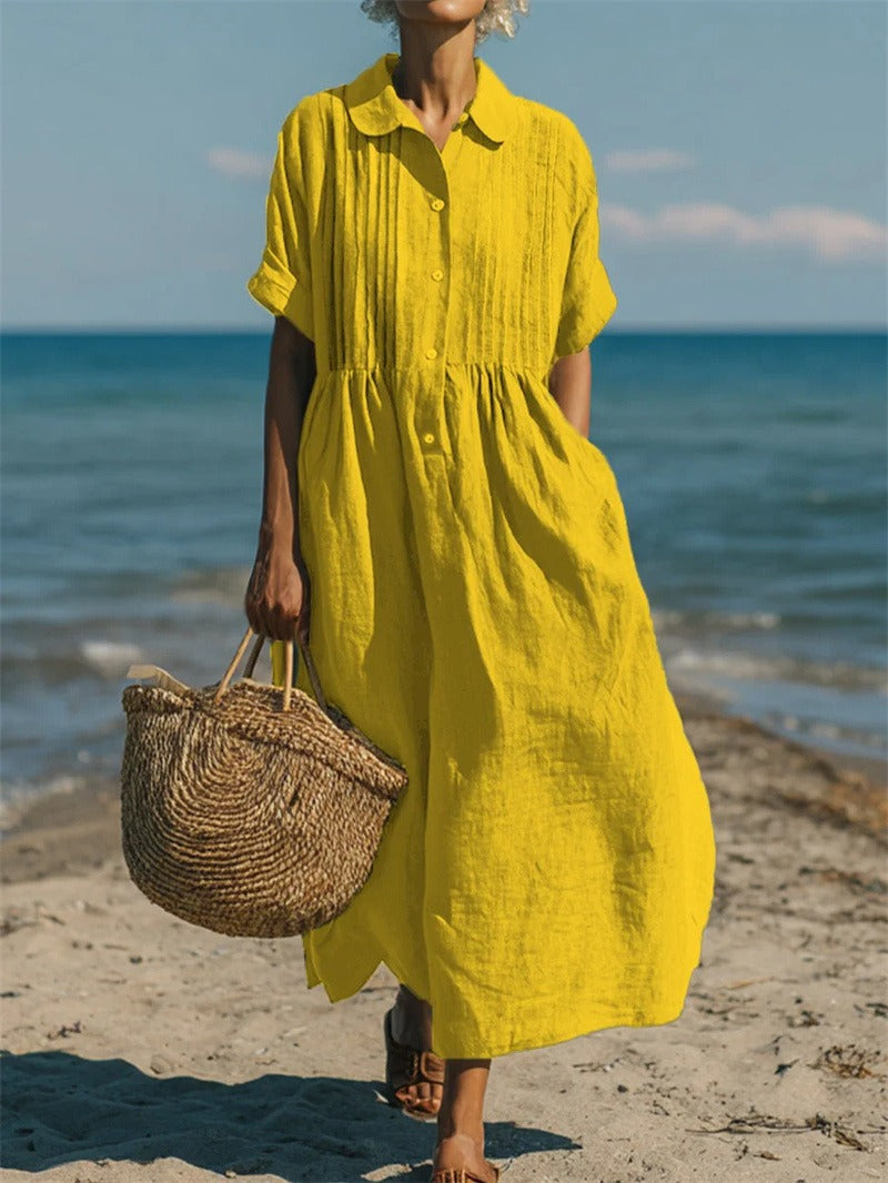 Ovwiss| Robe Chemise Fluide en Coton Élégant