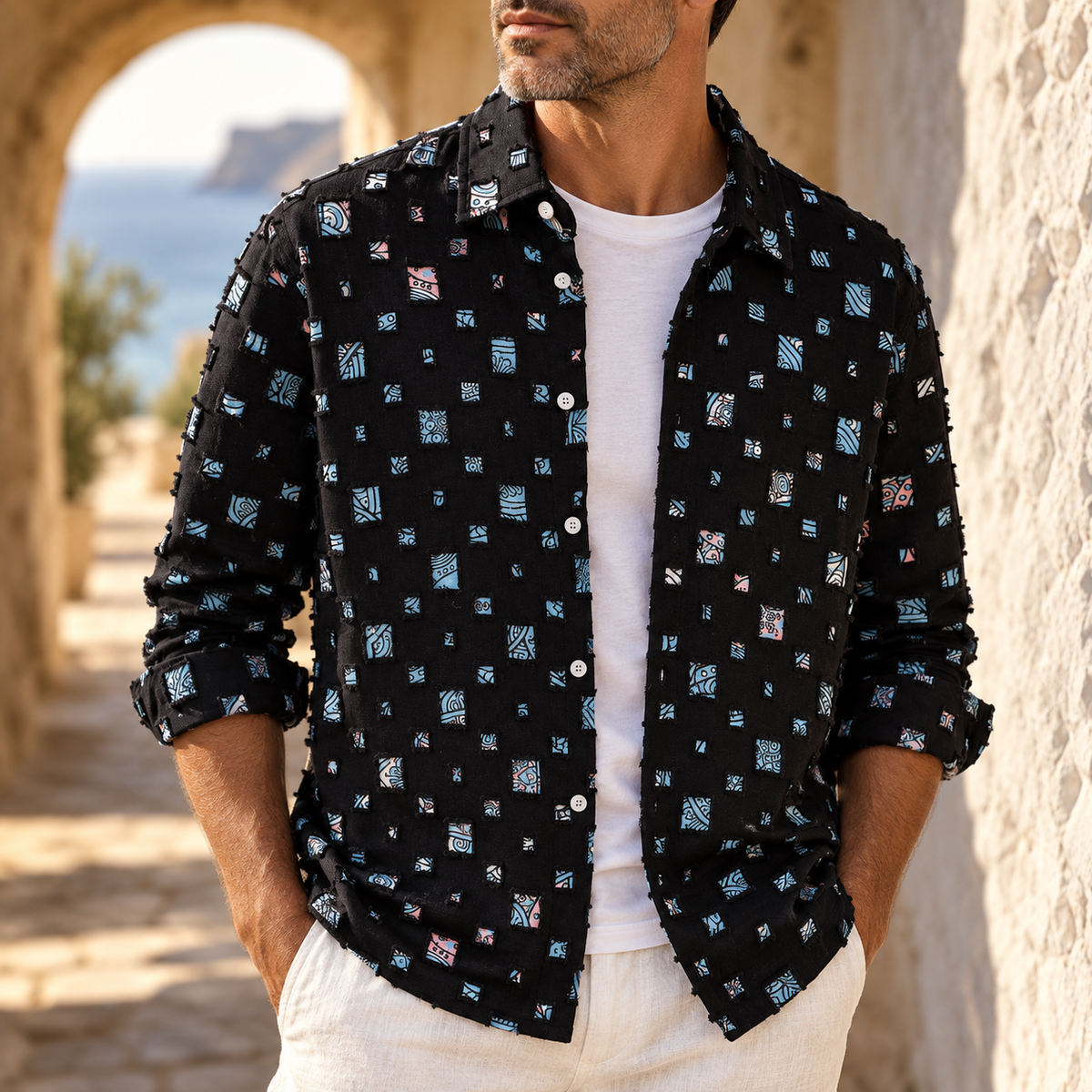 Chemise en Denim Effiloché Mosaïque Lipari