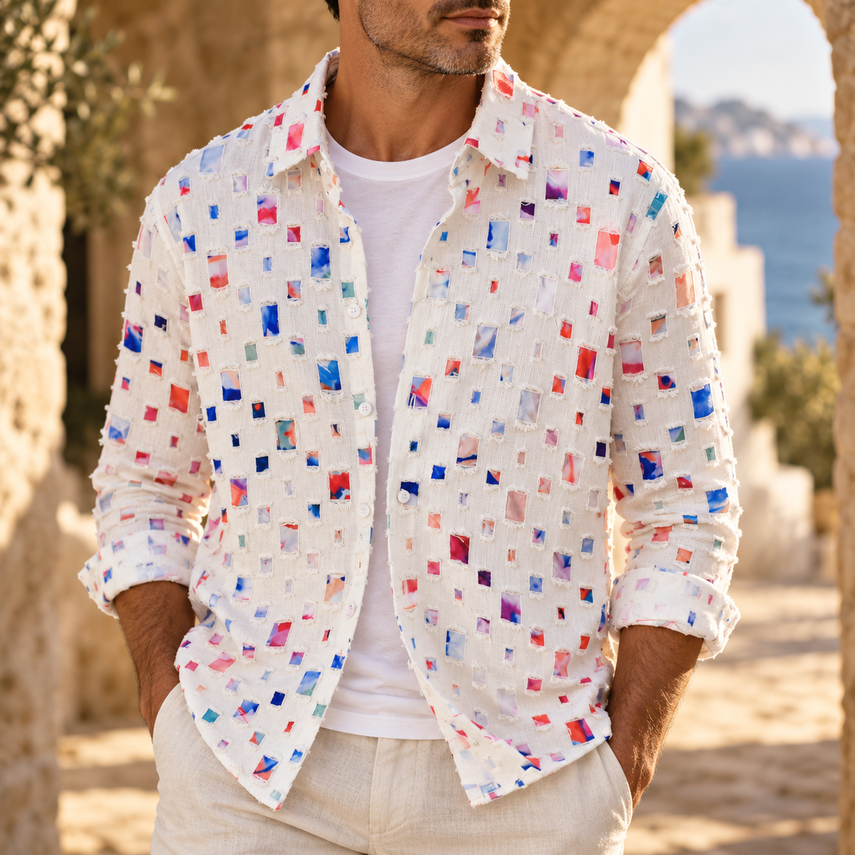 Chemise en Denim Effiloché Mosaïque Lipari