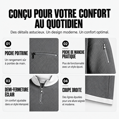 Pull homme | Pull gaufré avec demi-zip