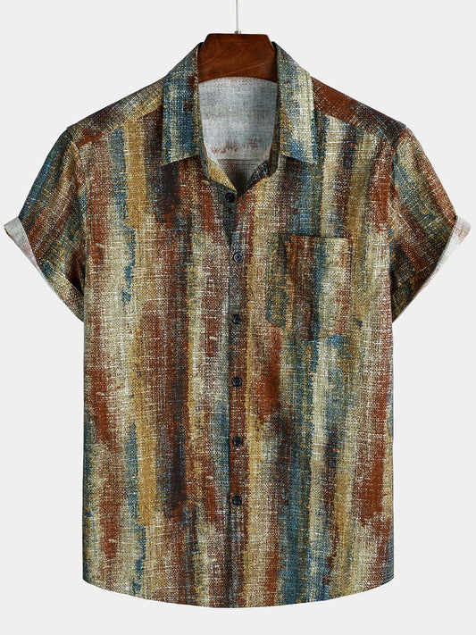 Chemise rayée à manches courtes et poches boutonnées pour homme