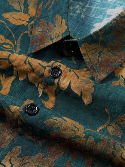 Chemise manches courtes hawaïenne verte vintage en coton