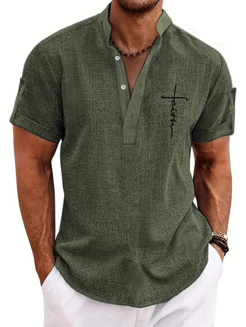 Ovwiss™ | Chemise élégante à manches courtes et col montant