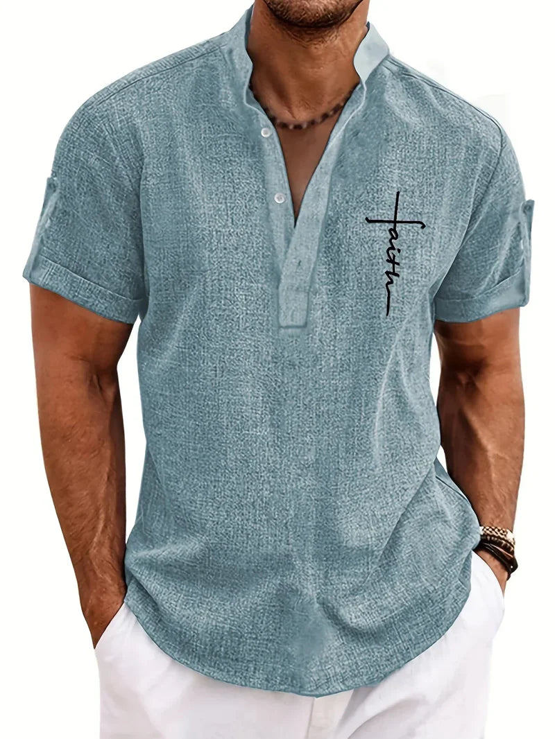 Ovwiss™ | Chemise élégante à manches courtes et col montant
