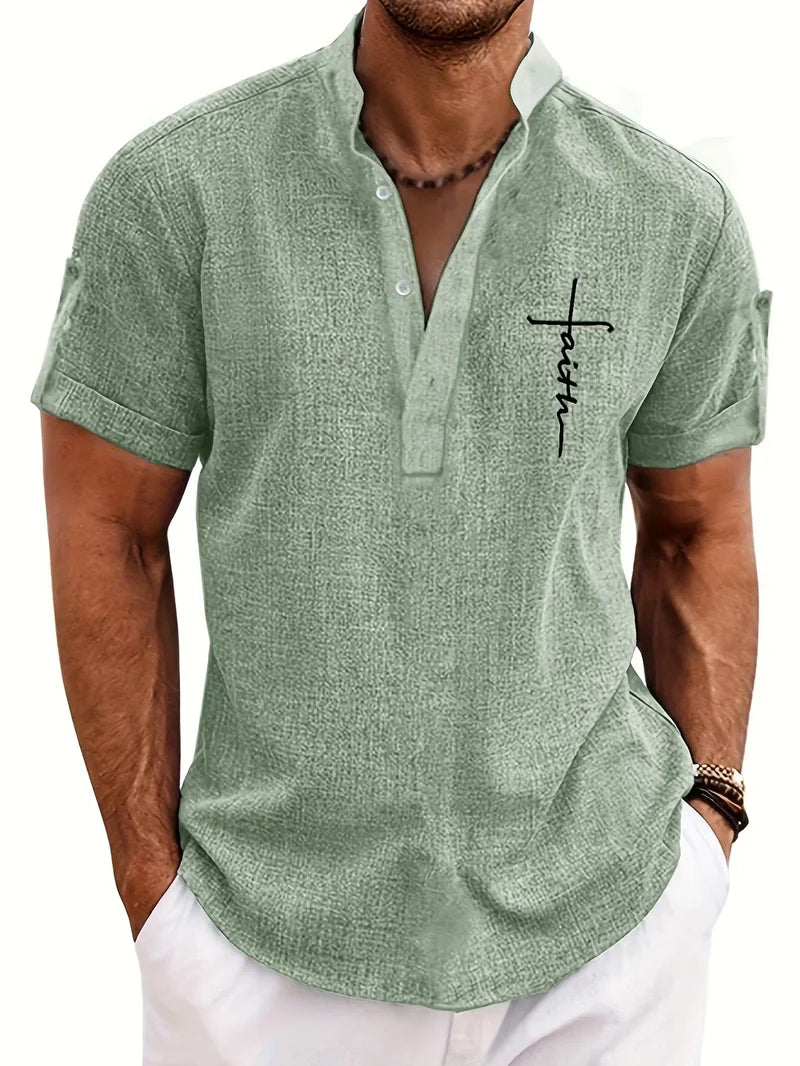 Ovwiss™ | Chemise élégante à manches courtes et col montant