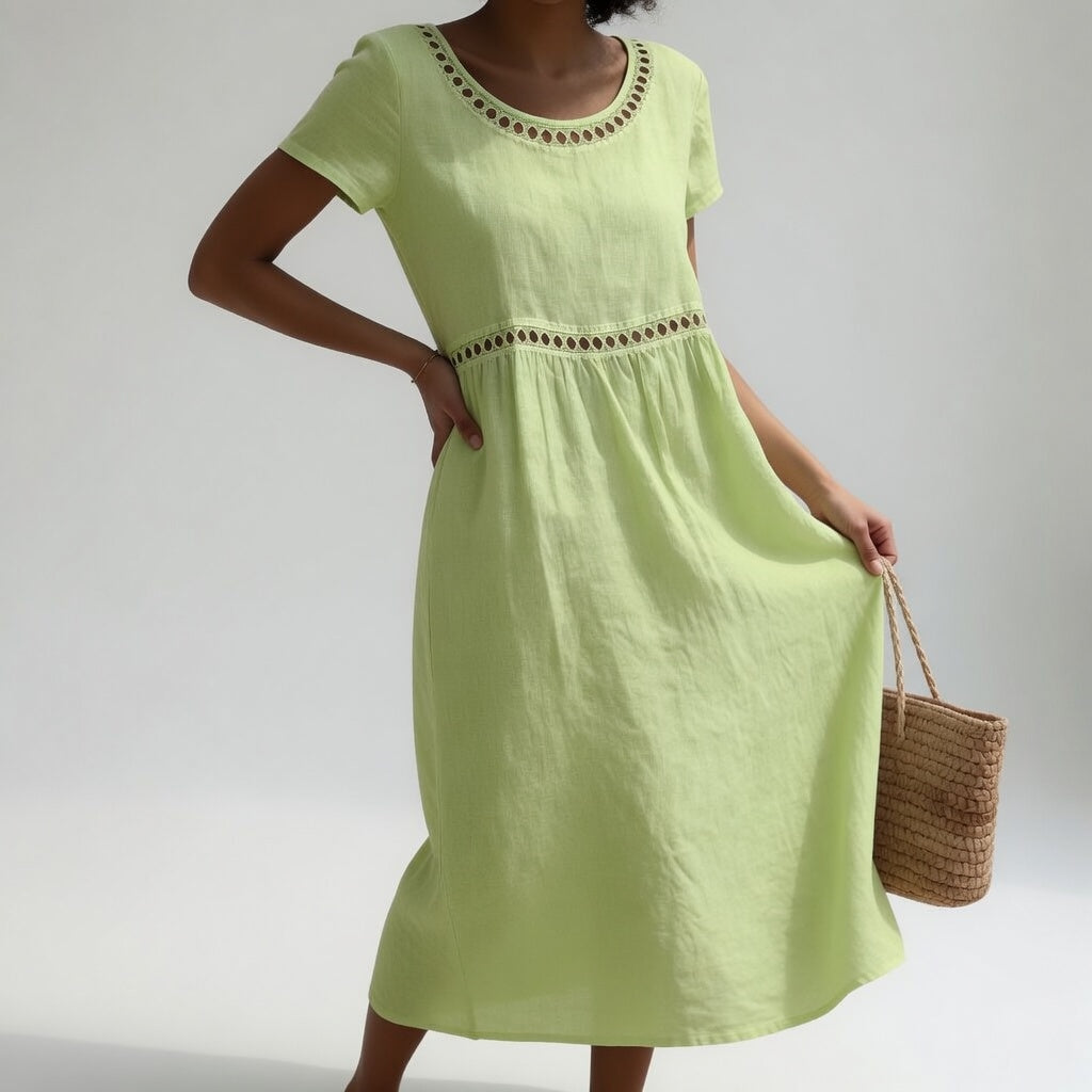 OVWISS | ROBE MI-LONGUE BRODÉE 100% COTON POUR FEMMES