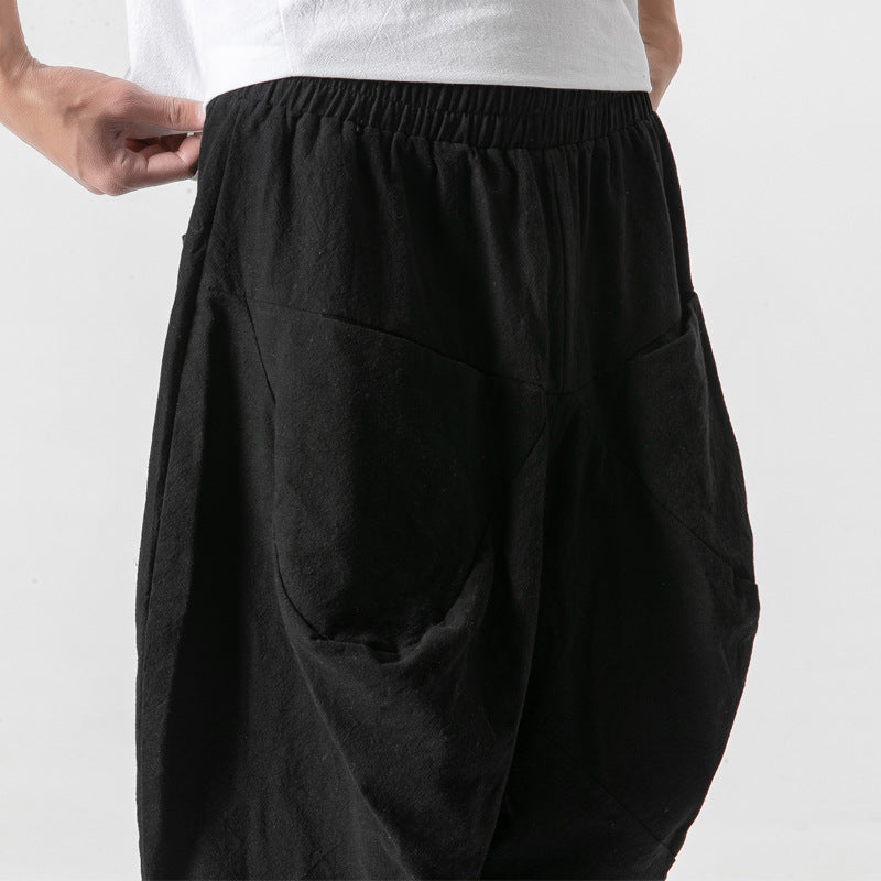 Pantalon Sarouel Ample en Coton et Lin