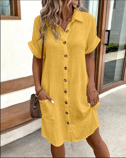 Robe Boutonnée en Lin avec Poches