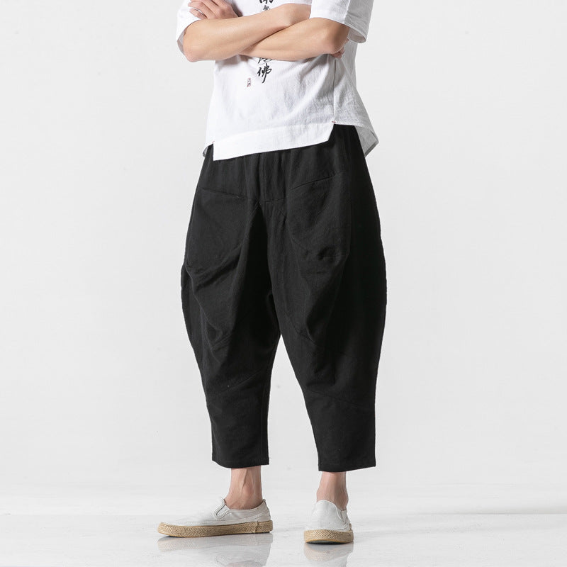 Pantalon Sarouel Ample en Coton et Lin