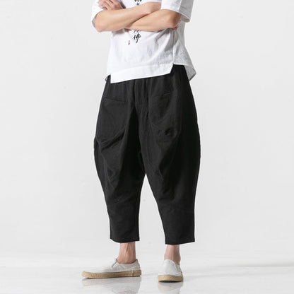 Pantalon Sarouel Ample en Coton et Lin