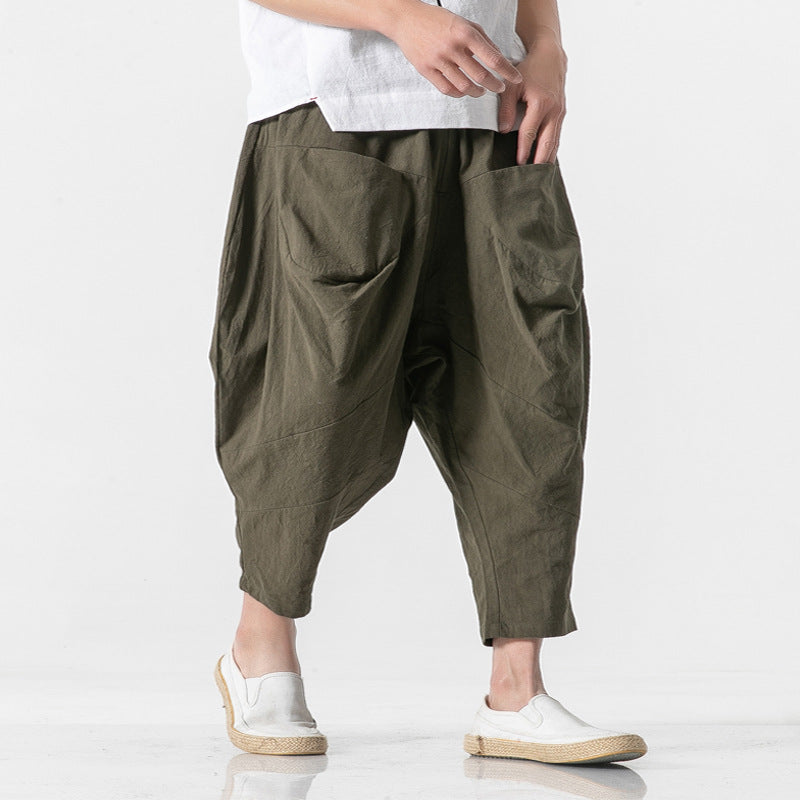 Pantalon Sarouel Ample en Coton et Lin
