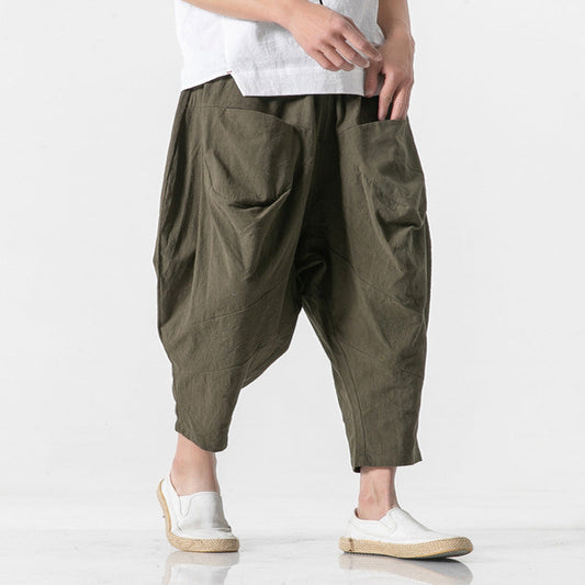 Pantalon Sarouel Ample en Coton et Lin