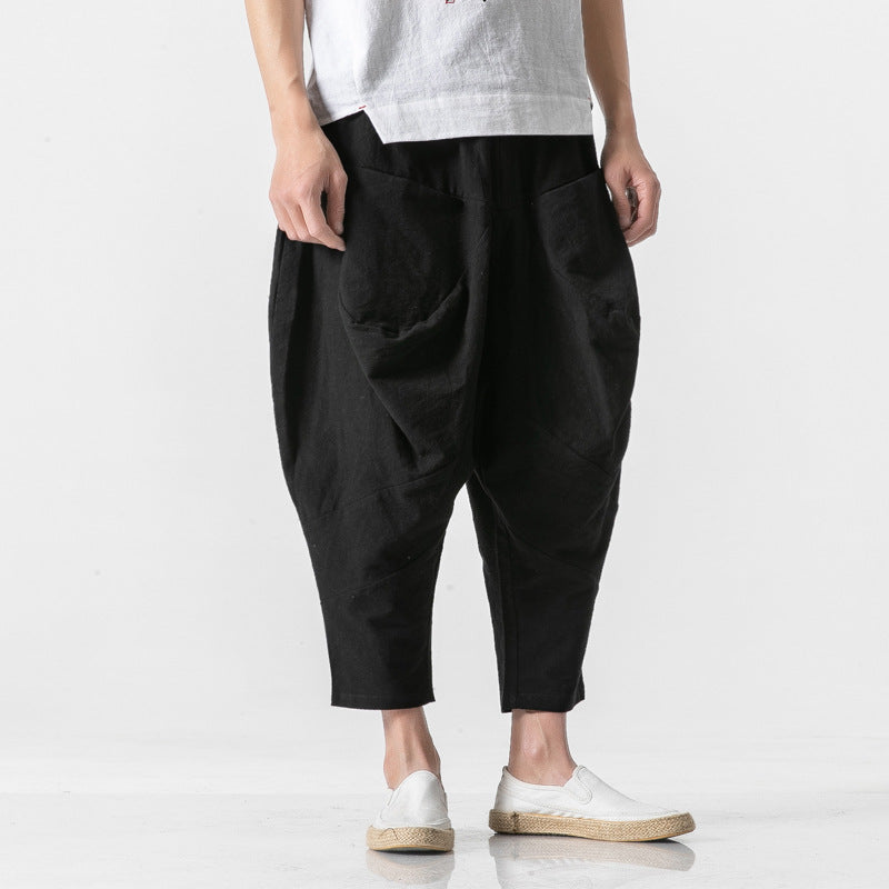 Pantalon Sarouel Ample en Coton et Lin