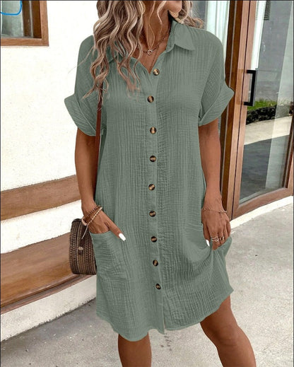 Robe Boutonnée en Lin avec Poches
