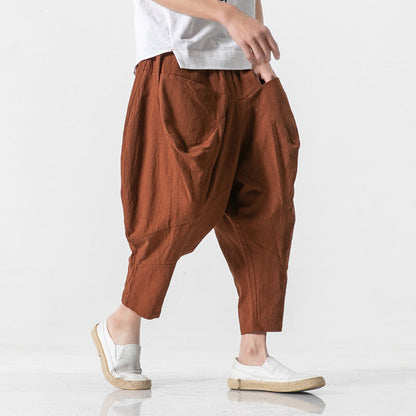 Pantalon Sarouel Ample en Coton et Lin