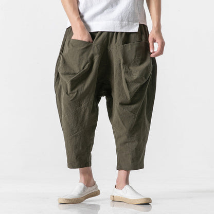 Pantalon Sarouel Ample en Coton et Lin