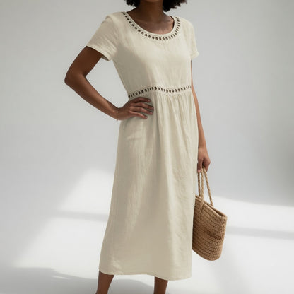 OVWISS | ROBE MI-LONGUE BRODÉE 100% COTON POUR FEMMES