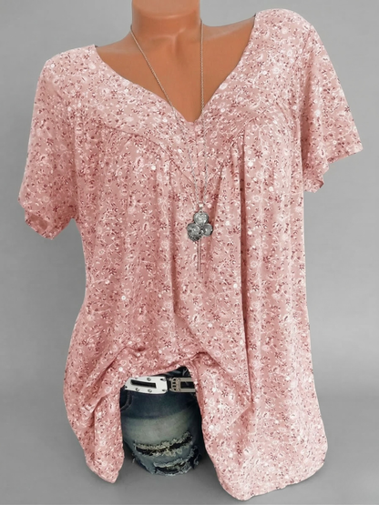 Ovwiss | T-shirt Élégance Florale Col V