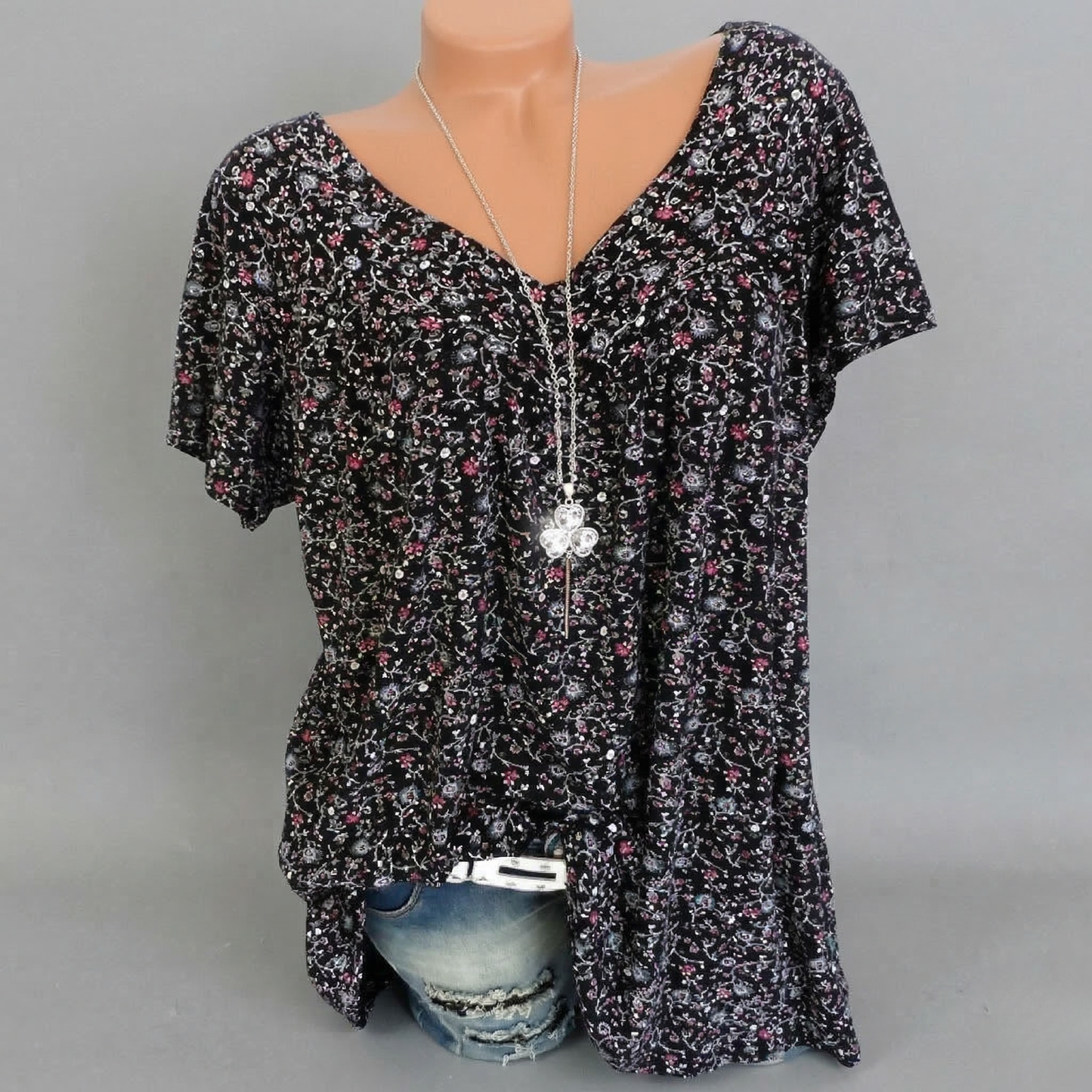 Ovwiss | T-shirt Élégance Florale Col V