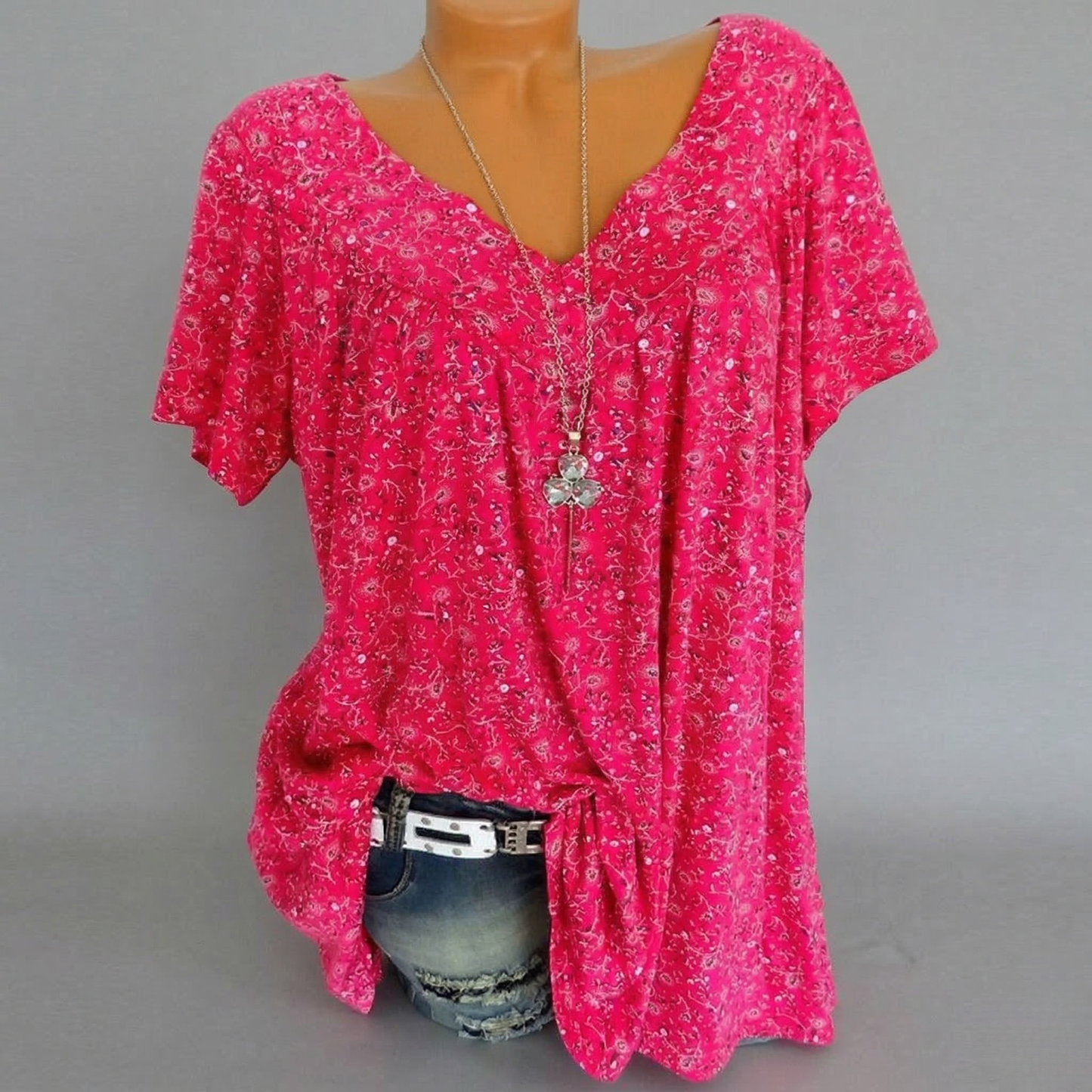 Ovwiss | T-shirt Élégance Florale Col V