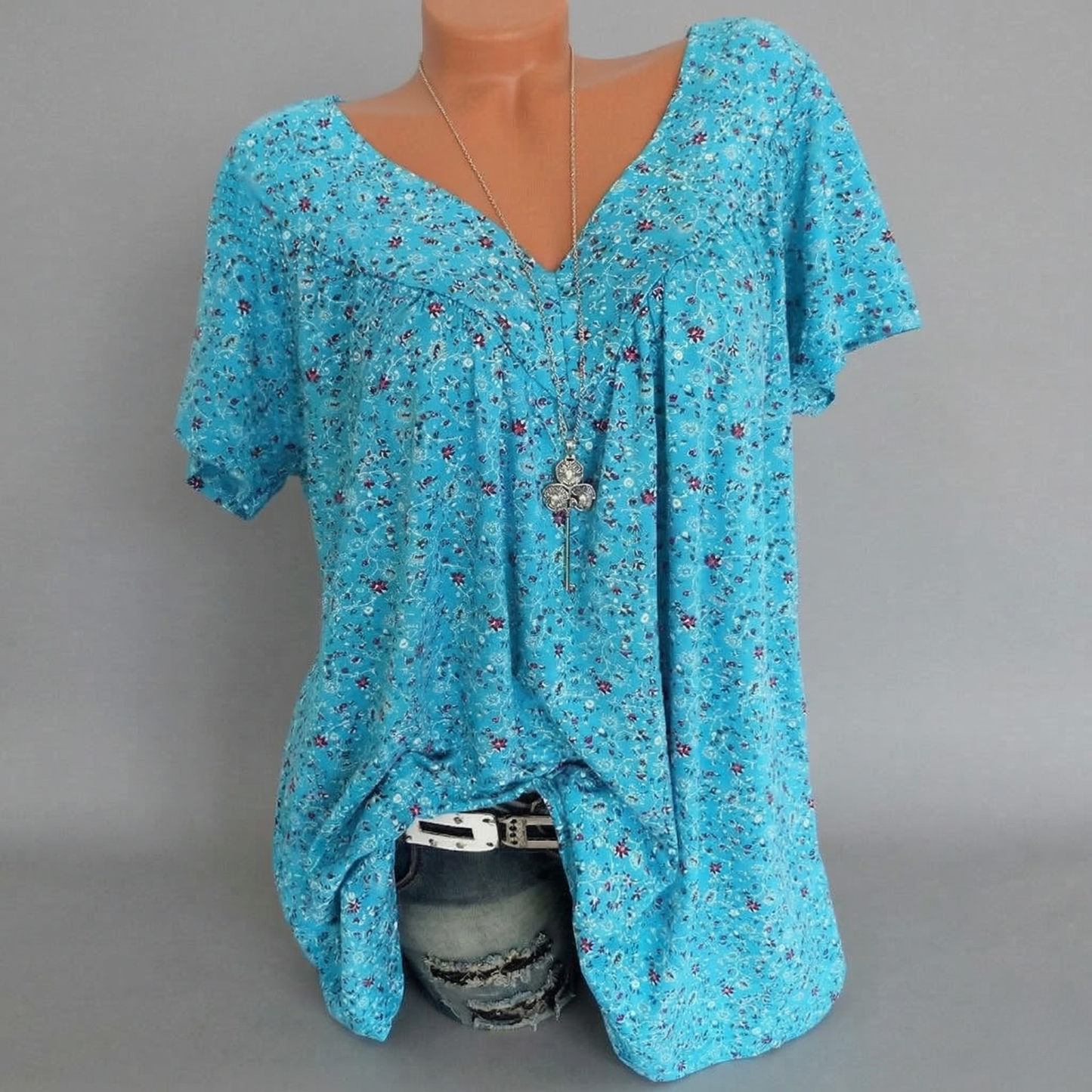 Ovwiss | T-shirt Élégance Florale Col V