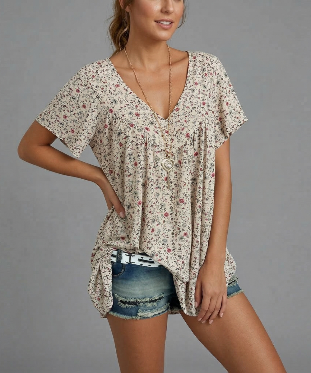 Ovwiss | T-shirt Élégance Florale Col V