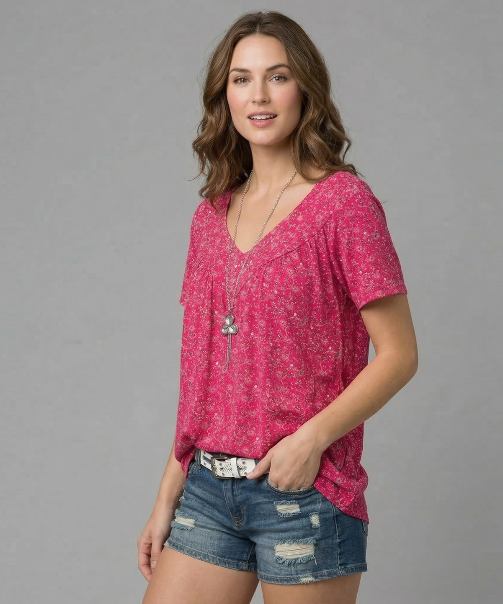 Ovwiss | T-shirt Élégance Florale Col V