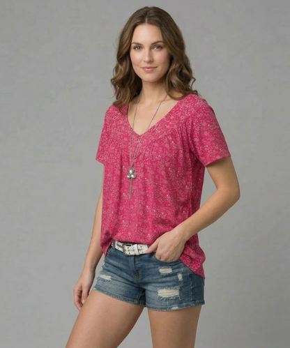 Ovwiss | T-shirt Élégance Florale Col V