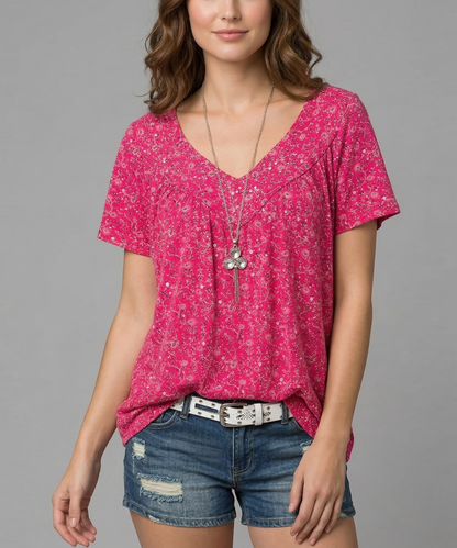 Ovwiss | T-shirt Élégance Florale Col V