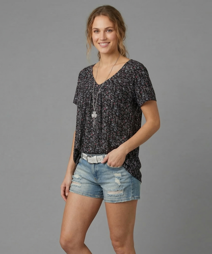 Ovwiss | T-shirt Élégance Florale Col V