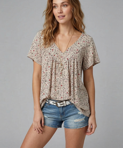 Ovwiss | T-shirt Élégance Florale Col V