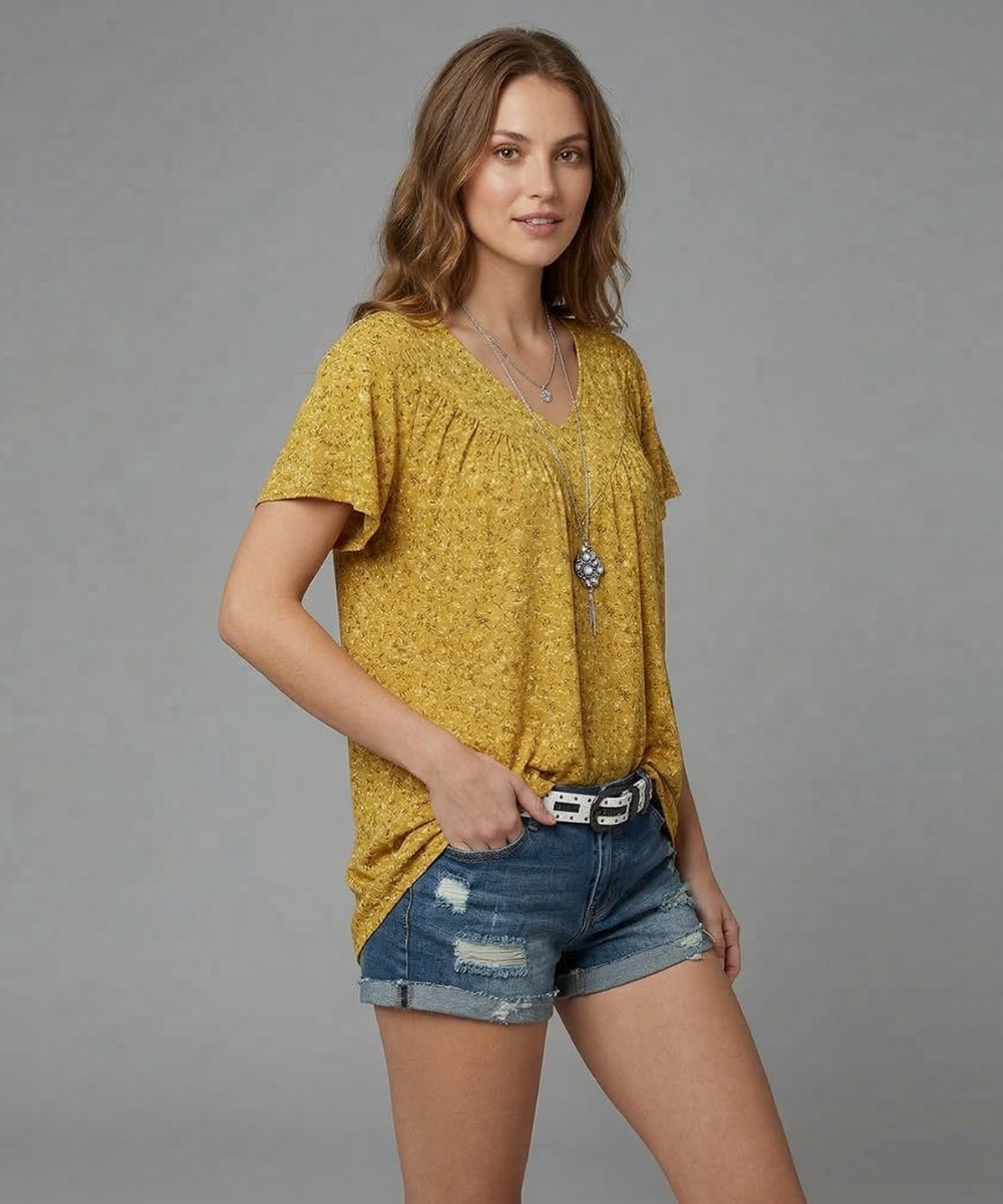 Ovwiss | T-shirt Élégance Florale Col V
