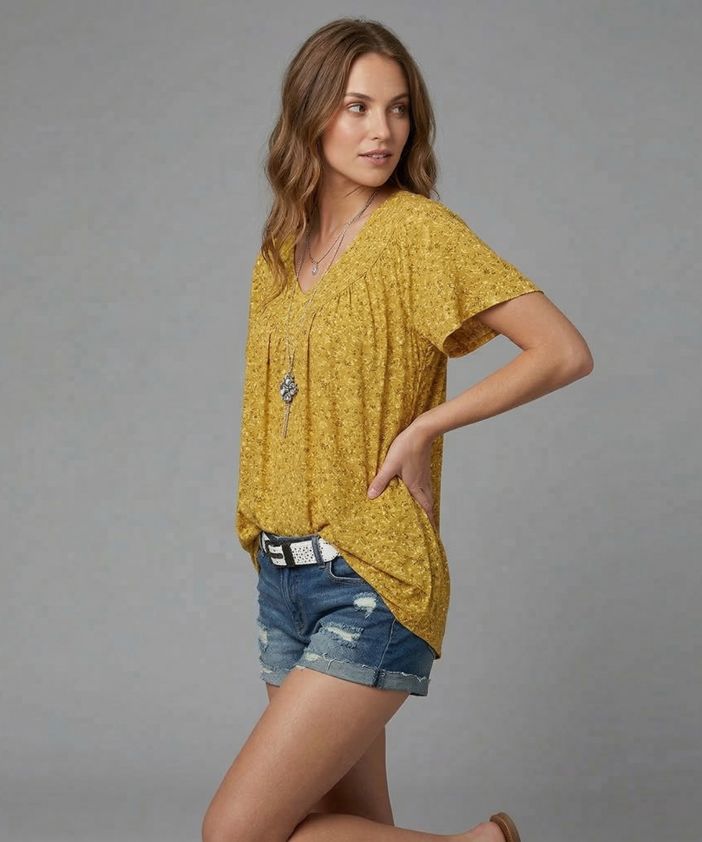 Ovwiss | T-shirt Élégance Florale Col V