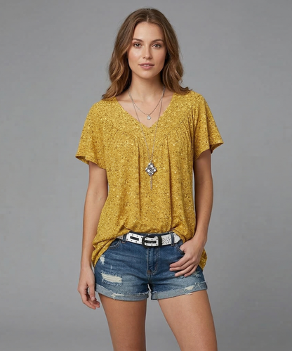 Ovwiss | T-shirt Élégance Florale Col V