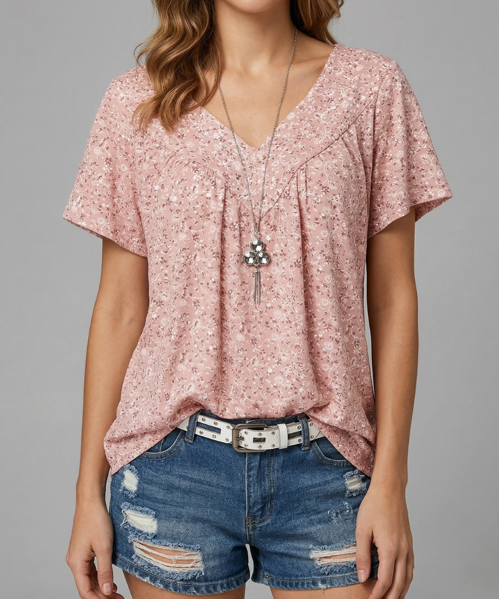 Ovwiss | T-shirt Élégance Florale Col V
