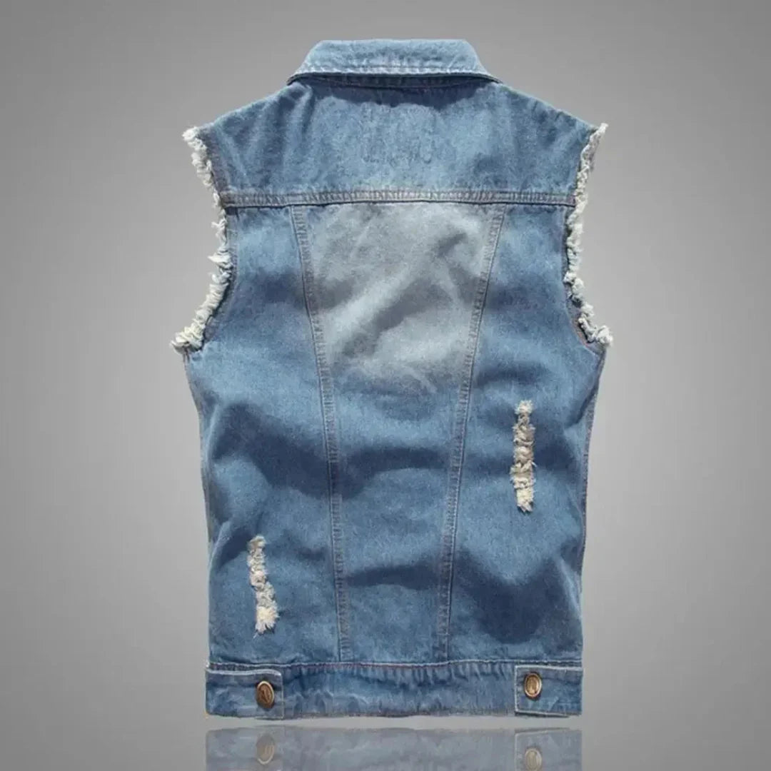 Lion Style | Washed Denim Vest | Distressed