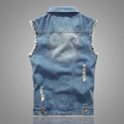 Lion Style | Washed Denim Vest | Distressed