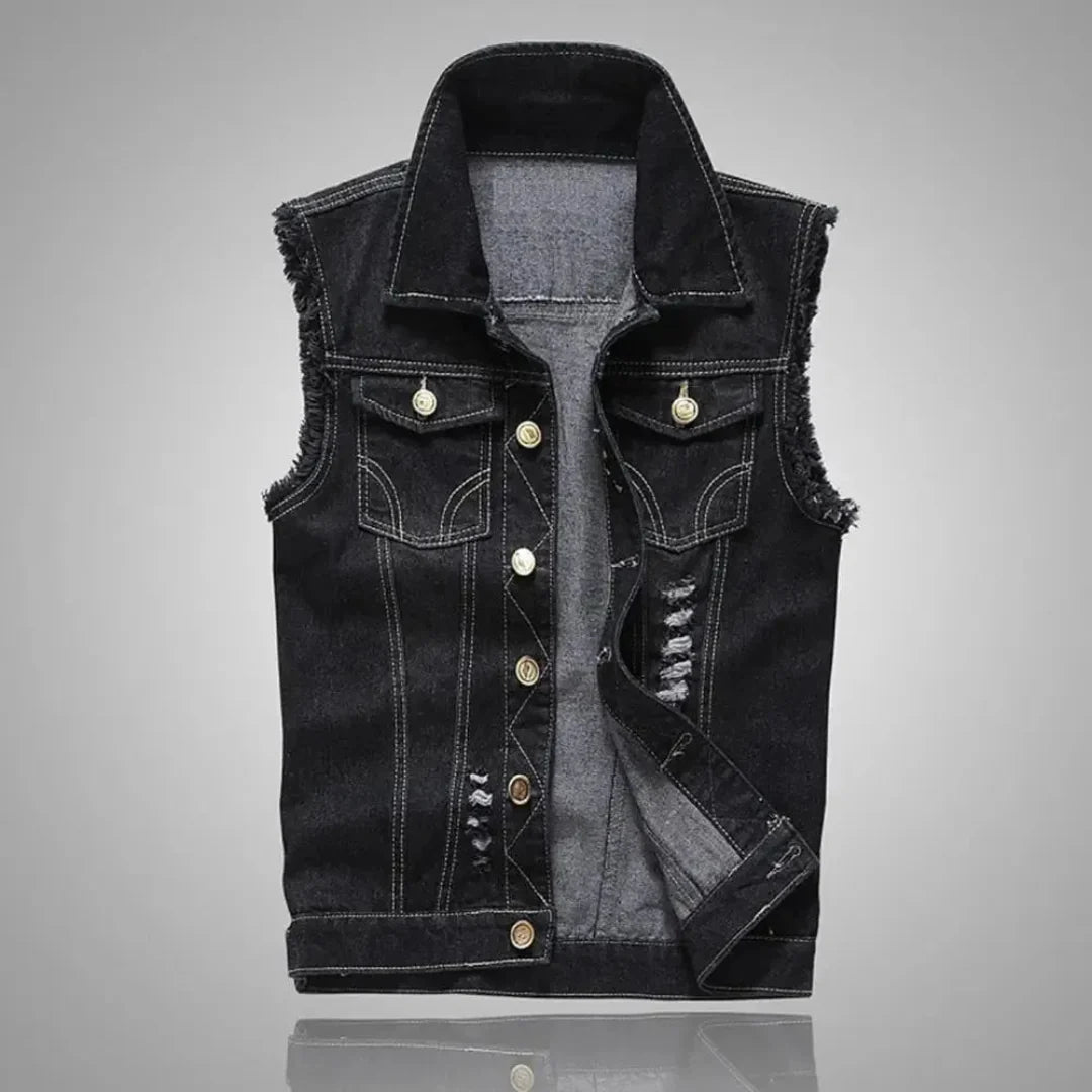 Lion Style | Washed Denim Vest | Distressed