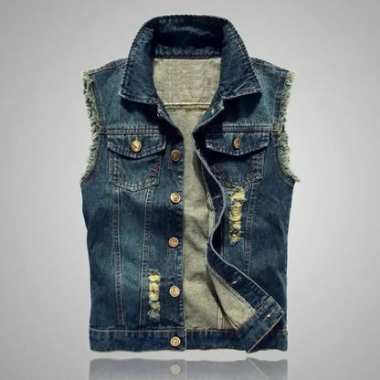 Lion Style | Washed Denim Vest | Distressed