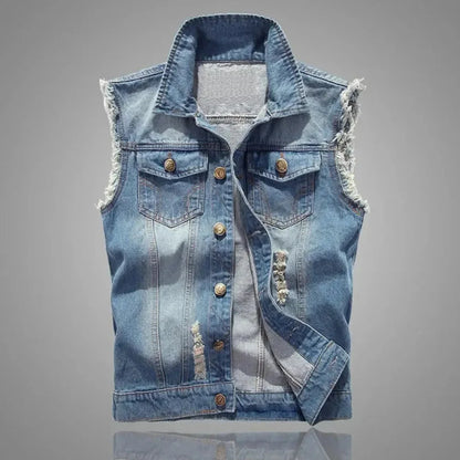 Lion Style | Washed Denim Vest | Distressed