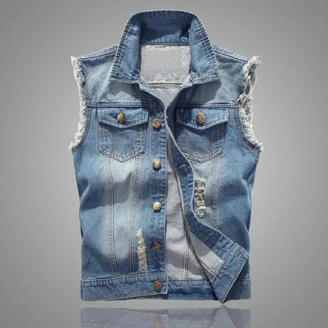 Lion Style | Washed Denim Vest | Distressed