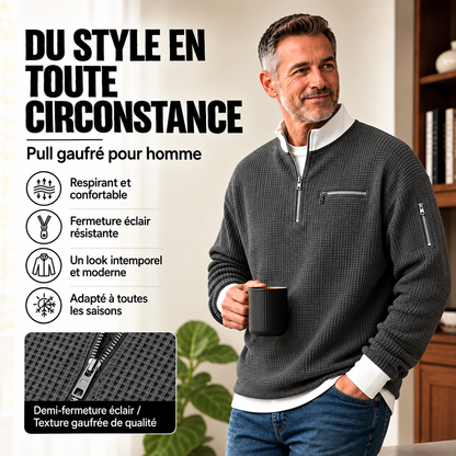 Pull homme | Pull gaufré avec demi-zip