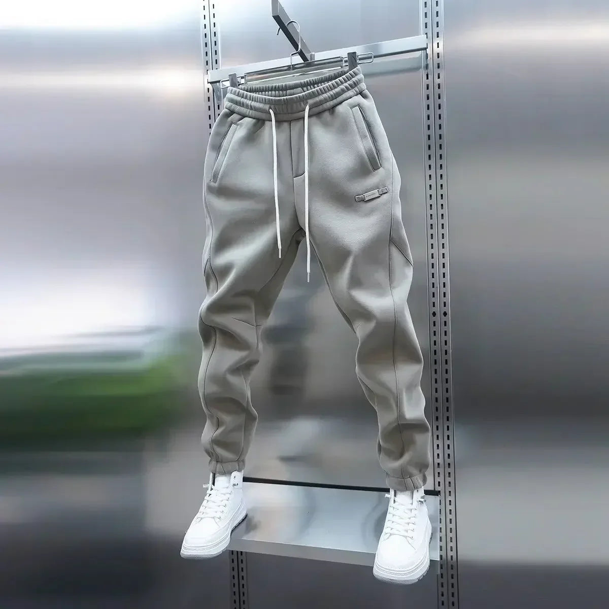 OVWISS| PANTALON DE SALON BAGGY UNI À TAILLE ÉLASTIQUE