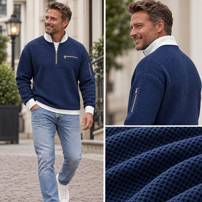 Pull homme | Pull gaufré avec demi-zip