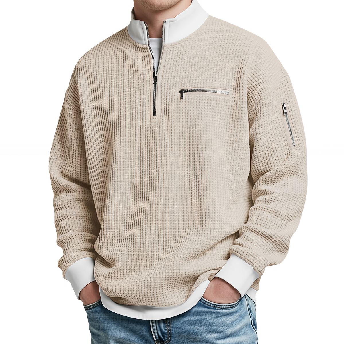 Pull homme | Pull gaufré avec demi-zip