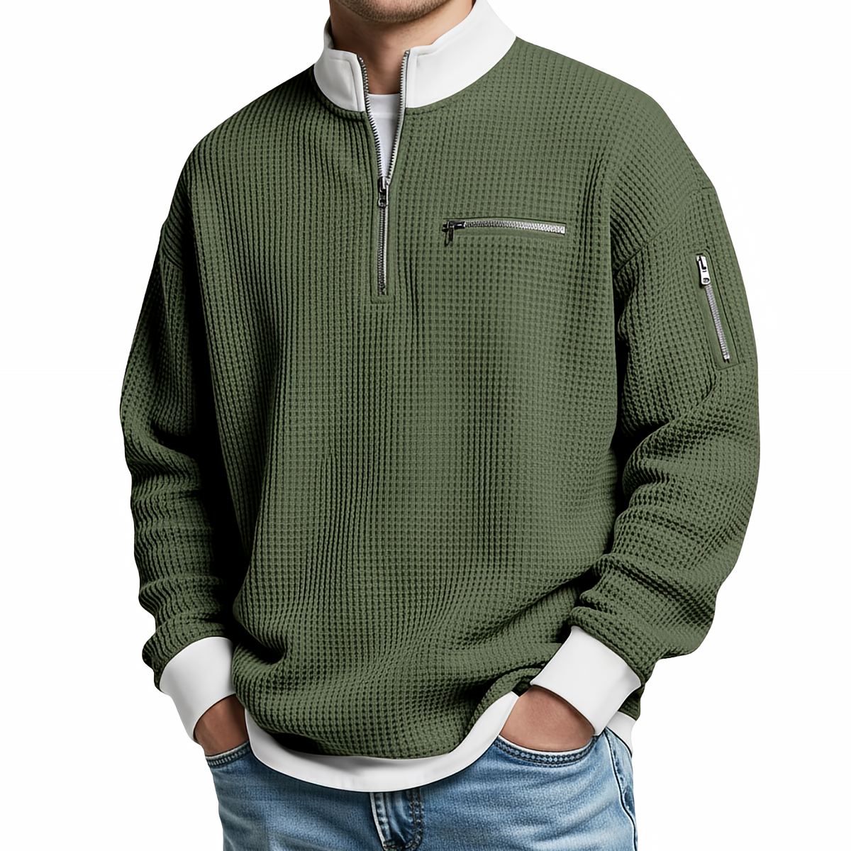 Pull homme | Pull gaufré avec demi-zip