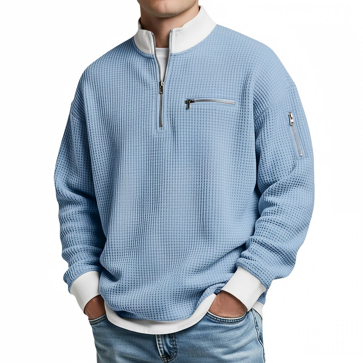 Pull homme | Pull gaufré avec demi-zip